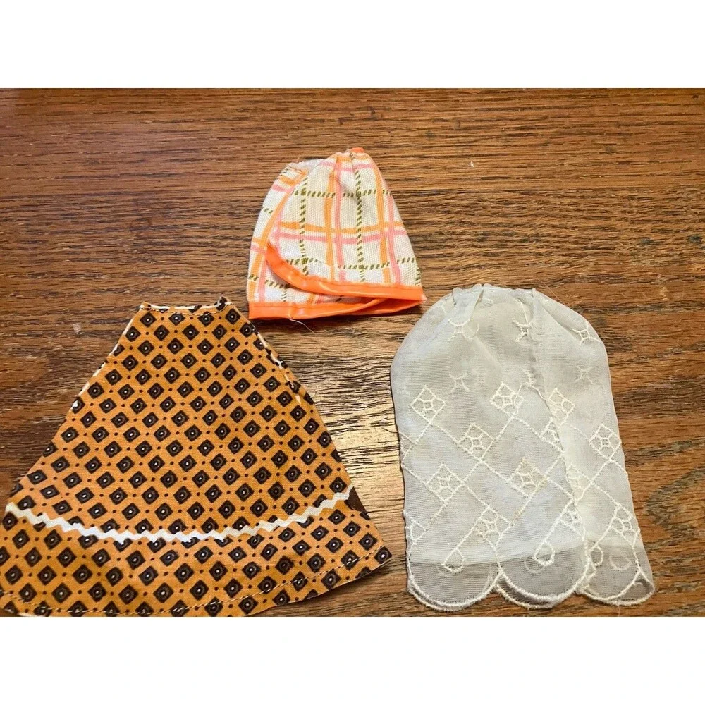 Barbie Doll Vintage Skirts 1960s Lot Of 3 Orange Plaid, Brown, Cream Embroidery